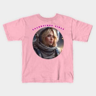 Blonde spacewoman galentine girl Kids T-Shirt